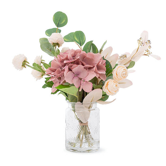 Artificial Hydrangea & Ranunculus Vase Arrangement (40cmH)