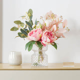 Artificial Peony & Eucalyptus Vase Arrangement (35cmH) Pink