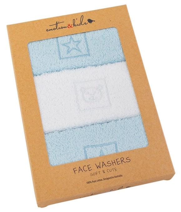 Blue Stars & Teddy 3pk Face Washers