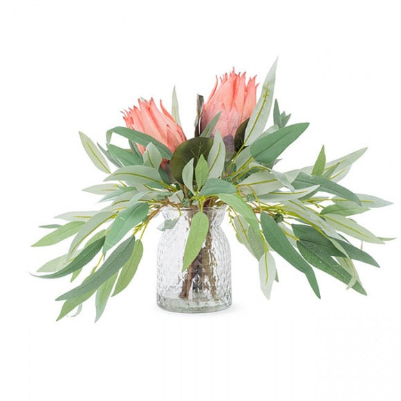 Artificial Queen Protea & Eucalyptus Vase Arrangement 38cmH